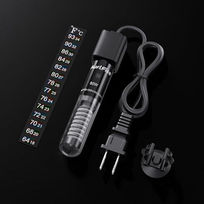 Fish Tank Heater for Aquarium - 50W Samll Aquarium Heater | Submersible Tank Heaters with Mini Aquariums Thermometer for Saltwater Freshwater 5-10 Gallon Tanks