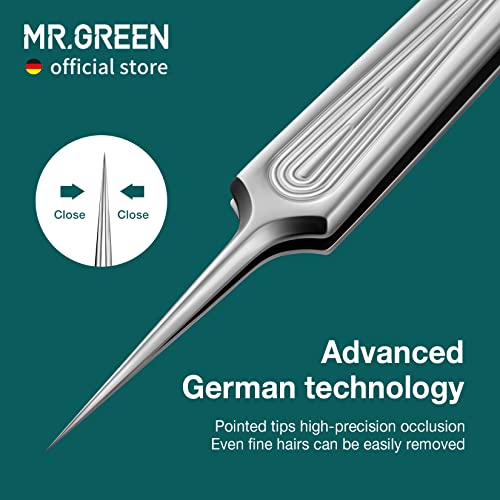 MR.GREEN Ingrown Hair Tweezers Needle Nose Pointed Tips Tweezers For Eyebrows Splinters Blackhead Removal Acne Clip Extractor (Short) - size: Short