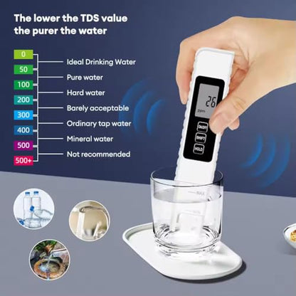 2025 New Digital Water Quality Tester, 4-in-1 TDS EC Temperature (°C/°F) Meter, 0-9990ppm Range, for Drinking Water, Aquariums, RO/DI Systems Battery Included