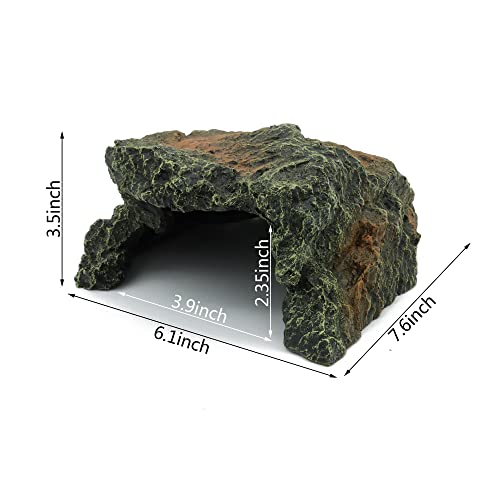 JIHAQUA Reptile Rock Hide Cave Aquarium Habitat Decor Tortoise Hideout | For Lizards, Turtles, Reptiles, Amphibians, Fish