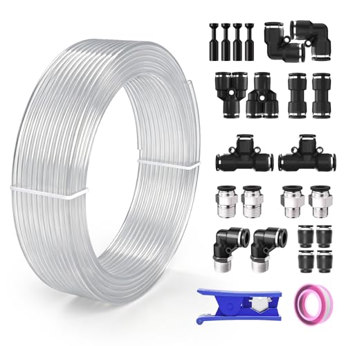 1/4 OD Inch Air Line Hose Tubing Kit Poly Airline Clear | Polyurethane Compressed Pneumatic Compressor Repair Kit With Push To Connect Fittings - color: Clear, size: 1/4" OD