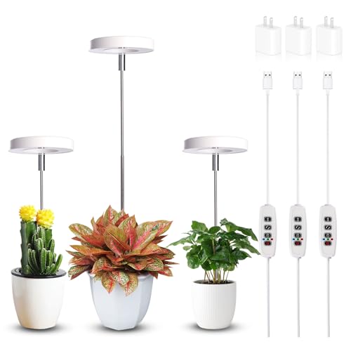 Grow Lights for Indoor Plants Small Potted - Full Spectrum, Auto 3/9/12H Timer, 10-Level Dimming & Adjustable Height - Compact Grow Light for Succulents, Herbs, Foliage in Home/Office (White,3PACKS) - color: White, size: 3-Pack