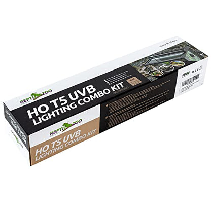 REPTI ZOO 8W Reptile T5 HO UVB Lighting Combo Kit, Light Fixture Reptile Terrarium Hood, with Detachable Curved Reflector and 1pc Desert 10.0 UVB T5 Lamp, ETL certificated