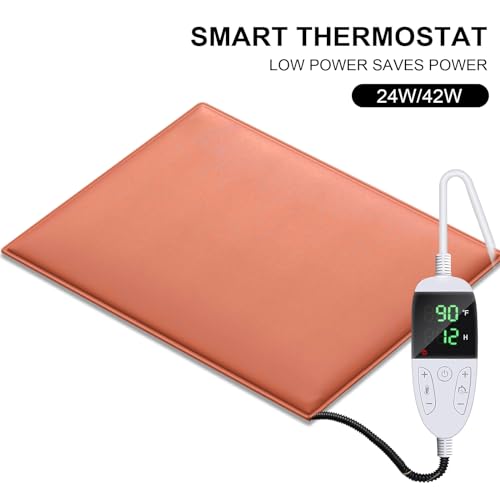 Chicken Heating Pad Baby Chicks Heater Mat Temperature and Timer Adjustable Led Display Chicken Warming Blanket Heated Mat with Anti Bite Cord Chick Brooder Heating Plate Orange 15.6" X 23.4" - size: 23.4x15.6x0.4inches