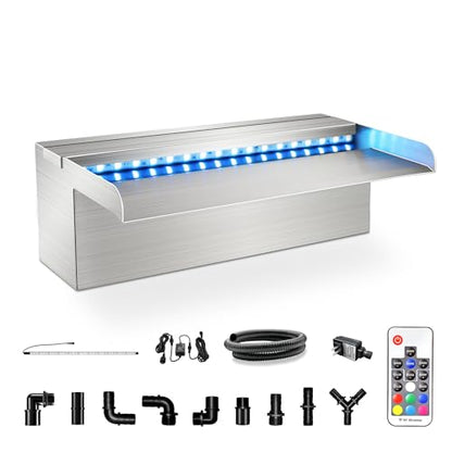 LONGRUN Waterfall Pool Fountain, Updated 5.9'' Wider Open Lip Stainless Steel Waterfall Spillway, Decorative Water Feature for Swimming Pools, Koi Ponds, Spa & Garden - 11.8'' - size: 11.8"Stainless Steel(Short-beaked)