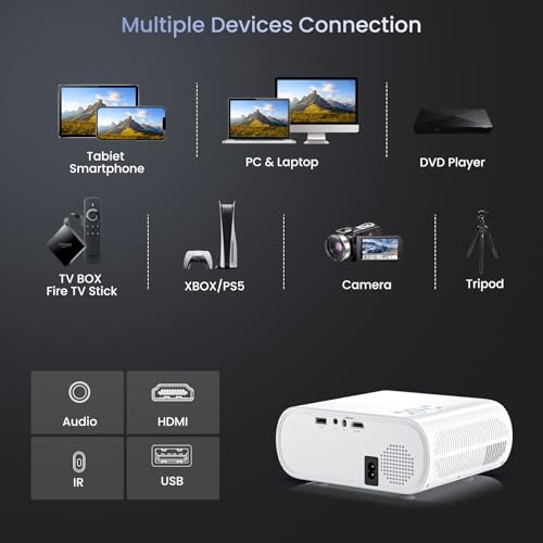 Native 1080P Projector, Mini Bluetooth Portable Movie Projector | Electric Focus, AutoKeystone, Built-in Speaker, Outdoor/Indoor Home Theater, HDMI/USB Compatible with iPhone/Laptop/Xbox/PS5 - style: No system