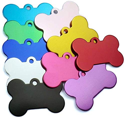 20 Pcs 38MM Blank Bone Shape Pet ID ，Double Sided Blank Tag Dog Cat Pet Name Phone Number ID Tag Charm Personalized（Random Colors）