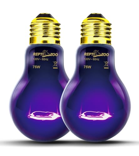 REPTI ZOO 75W Reptile Heat Lamp 2Pack Reptile Night Heat Bulb Night Heat Lamp Without UVA for Turtle Bearded Dragon Gecko Lizard and Snake E26/E27 Purple