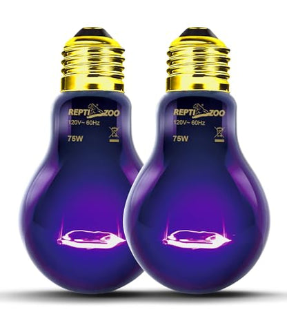 REPTI ZOO 75W Reptile Heat Lamp 2Pack Reptile Night Heat Bulb Night Heat Lamp Without UVA for Turtle Bearded Dragon Gecko Lizard and Snake E26/E27 Purple
