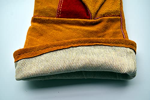 Bite Proof Glove Animal Handling Gloves (1Pair) Leather 14 inch Cowhide Reinforced Padding Palm Gardening Work for Dog Cat Scratch (Brown)