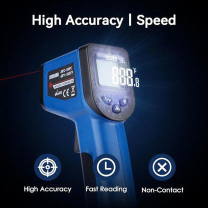 Infrared Thermometer Gun for Griddle, Digital Laser Temperature Thermometer | -58℉~1022℉ IR Thermometer Gun for Blackstone Pizza Oven Deep Frying Other Daily Uses with Hard Carrying Case (NOT for Human) - color: Blue