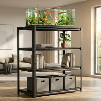Fish Tank Stand Aquarium Stand, Metal Shelving Unit with Storage Shelf, 4-Tier Heavy Duty Adjustable Utility Shelf for 20 Gallon Fish Tank, Reptile Stand, Garage Shelving for Home Office,Modern Black - color: Black-fish04