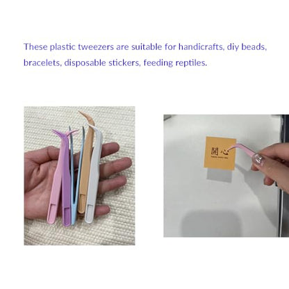 25 Pcs 4.53inch Plastic Tweezers for Crafts Jewelry Bead Making DIY | 5 Colors Bent Disposable Stickers Handmade Beads Craft Tweezers