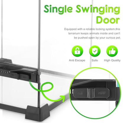 10"x10"x8" Reptile Terrarium, Single-Door Glass Terrestrial Vivarium for Small Desert Reptiles Such as Juvenile Leopard Geckos, with Lock, Cable Port & Waterproof Deep Base Below Front Door