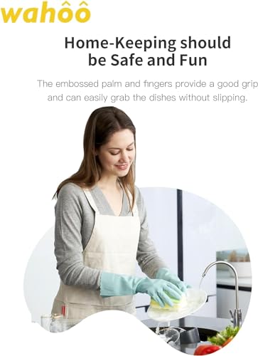 LANON wahoo Cleaning Gloves with Cotton Flocked Liner, Surf Spray, Small | Dishwashing, Latex Free, Skin-Friendly, Dishes Washing, Reusable, DEHP-Free, Non-Slip, Household Kitchen Gloves - size: Small