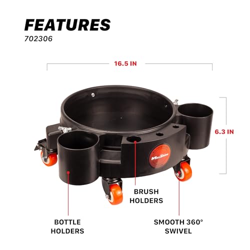Maxshine Universal Rolling Bucket Dolly – Heavy-Duty, 5 Wheels with 2 Locks, Tool Organizer – 360° Mobility for Car Wash Supplies & Auto Detailing Organization (Black) - color: Bucket Dolly (Black)