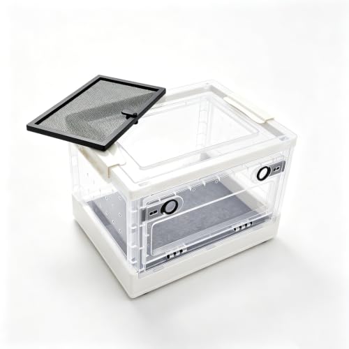 Foldable Reptile Glass Terrarium Tank, Pet Enclosure with Ventilation Mesh | Clear Small Space-Saving Desktop Habitat Carrier with Safety Latchesfor Bearded Dragon, Geckos, Snakes - color: White