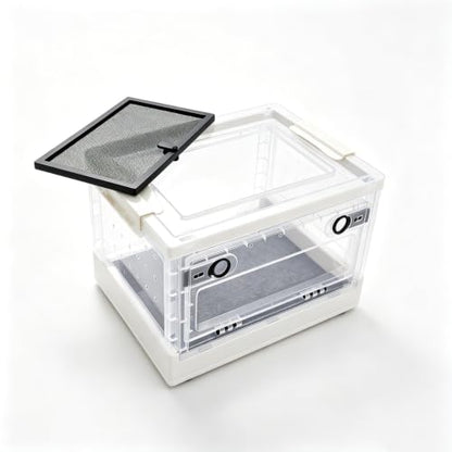 Foldable Reptile Glass Terrarium Tank, Pet Enclosure with Ventilation Mesh | Clear Small Space-Saving Desktop Habitat Carrier with Safety Latchesfor Bearded Dragon, Geckos, Snakes - color: White
