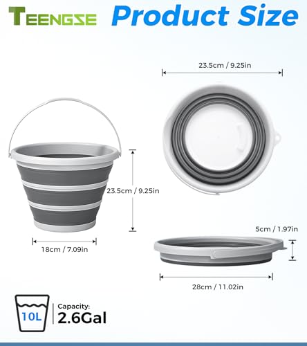 10L Portable Collapsible Silicone Bucket for Camping Fishing Car Wash, Grey | 10L Large Silicone Foldable Bucket with Hanging Handle, Multifunctional Portable for Car Wash Fishing Camping Outdoor Travel - color: Gray