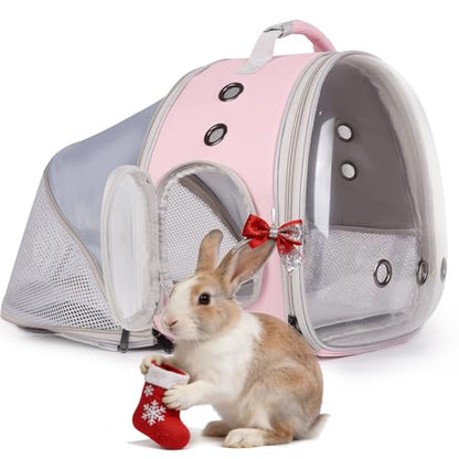 WEVONIGU Expandable Small Animal Backpack Carrier with Clear Bubble Window Large Space Travel Cage for Hedgehog Rat Parrot,Bearded Dragon,Sugar Glider,Airline Approved (Pink, BE Backpack) - color: Pink, size: BE Backpack