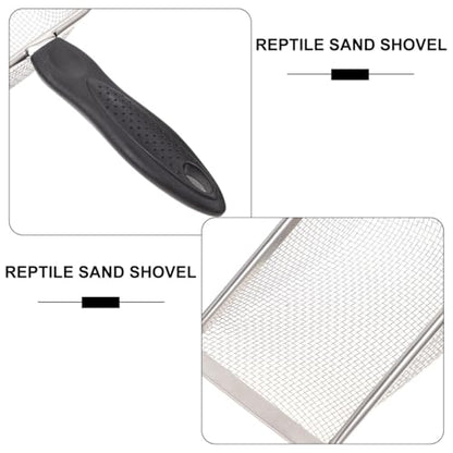 POPETPOP Stainless Steel Reptile Sand Shovel with Fine Mesh Sifter 10.62In Ergonomic Handle for Tortoise Lizard Snake Bedding and Terrarium Substrate Cleaning