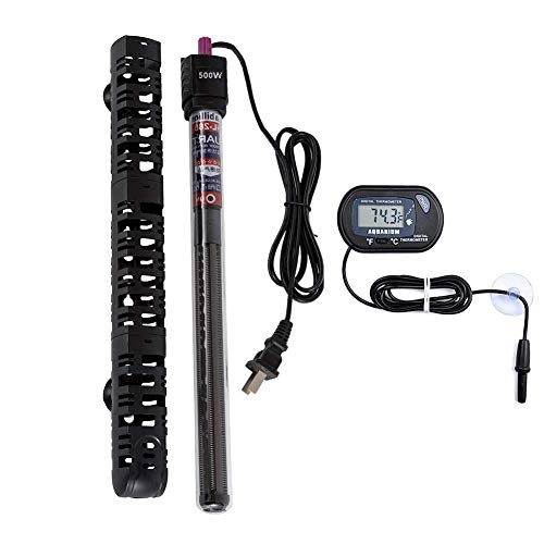 MQ Submersible Aquarium Heater Auto Thermostat, 500W Fish Tank Heater with LCD Digital Aquarium Thermometer, Shatter-Proof and Blast-Proof - size: 500W for 55-80 Gallon