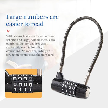 Combination Lock with Long Cable Durable Flexible 4 Digits Combo Locks 7.5” Locker Lock for Gym Locker School Cabinet Barn Gates/Sheds/Pet Cages Backpack Suitcase (7.5") - size: 7.5" Black