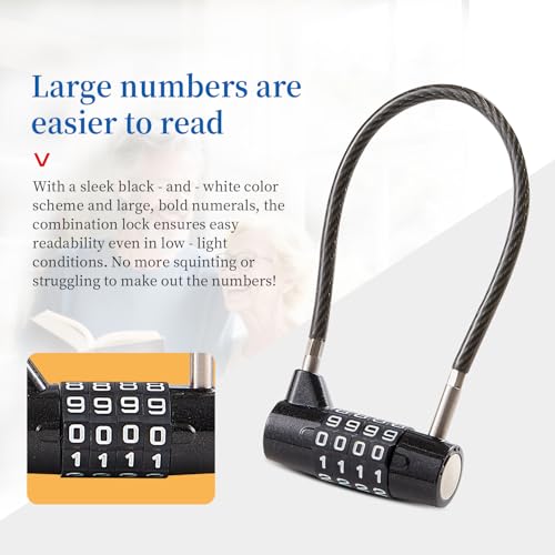 Combination Lock Cable Lock with 4 Digits Cabinet Lock with 9" Durable Cable Ideal for lockers, Gym, gate, Fence, Toolbox, case, hasp Storage and Outdoor（47.6） (9") - size: 9" Black