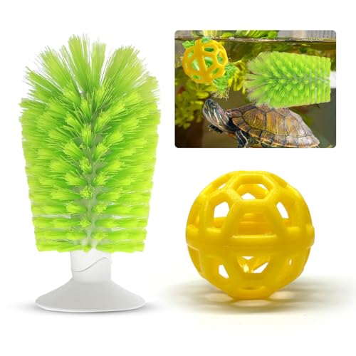 2 Pcs Turtle Tank Accessories - Turtle Brush with Suction Cup, Turtle Tank Decorations Turtle Aquarium Habitat Accessories