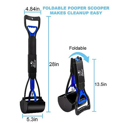 SZHLUX 28" Pooper Scooper, Foldable Dog Pooper Scooper with Unbreakable Material and Durable Spring for Grass and Gravel, Blue - color: Blue, size: 28 inch