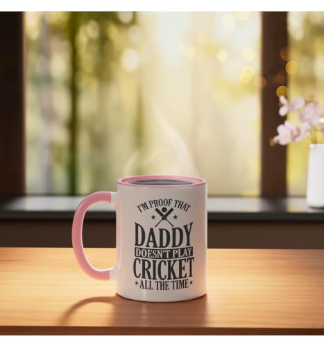 Daddy doesn't play Cricket all the Time Ceramic Mug, Pink/White, 11oz - color: Pink/White, size: 11 Ounces