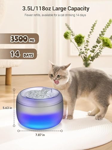 SIBAYS 3.5L Cat Water Fountain, 118oz Large Capacity Cat Fountains for Drinking with Water Level LED Light, Quiet Automatic Pet Water Fountain for Cats Indoor, Dog Water Dispenser Easy to Clean F-016B - color: Transparent Black