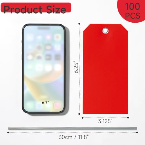 100 Plastic Shipping Tags - Red, 6 1/4" x 3 1/8", Waterproof, Durable, Reinforcement Hole, Stacking Labels for Equipment Parts - color: Red, size: 6 1/4" x 3 1/8"