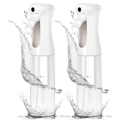 Spray Bottle for Hair – Continuous Mist Spray Bottle for Hair Care, Styling, Cleaning, Plants, Pets & Essential Oils (Pack of 2 - Clear, 10oz)