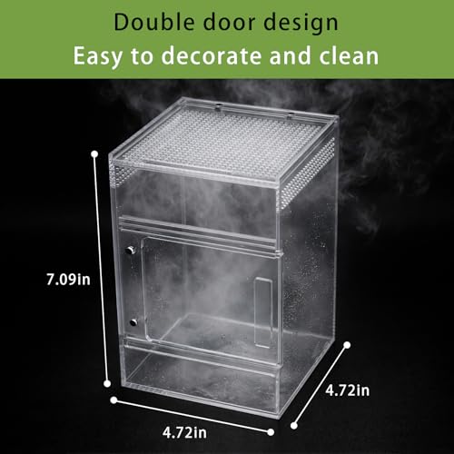 Jumping Spider Enclosure Kit, Waterproof Clear Acrylic Spider Terrarium, Front Opening + Top Access, Ventilated Insect Habitat with Moss Vine, Green Plant, 2 Moss Packs & Invisible Line (6-Piece Set)