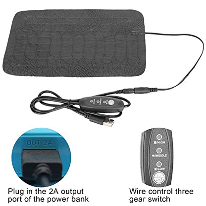 USB Reptile Heat Pad, 3 Level Temperature Control, Heat Mat for Lizards Snakes Turtles, PU Leather, Stimulate Appetite and Metabolism, Easy to Clean, Pet Accessory