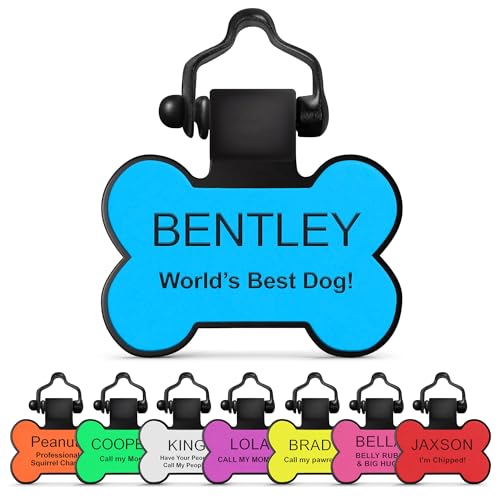 The Original Silicone Silent Dog Tag - Personalized Engraved Soundless Pet ID - As Seen On Shark Tank - Durable - Never Fades - Bone - Blue - color: Blue, size: Bone