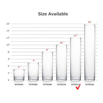 WGVI Quality Thick Weighted Clear Cylinder Glass Vases, 3" W x 12" H, Skinny Bud Vase Narrow Floral Bouquet Flower Arrangements Storage Container Candle Holders Decorative Accents, 1 Piece - size: 3"x12"H