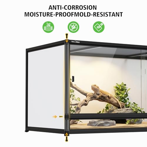 120 Gallon PVC Reptile Enclosure 48"x24"x24" – Large Reptile Tank with Front Sliding Glass Doors & Lock, for Bearded Dragon, Ball Python, Snake - color: Black Frame / White PVC-120 Gallon