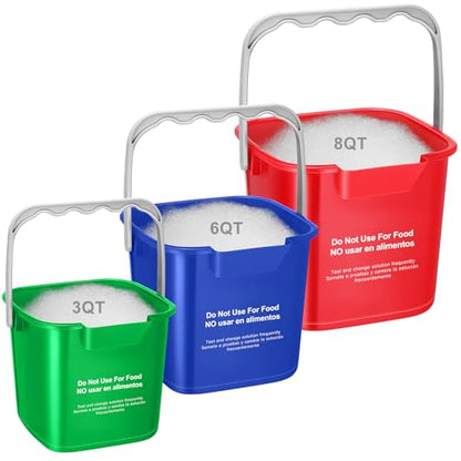 LemonRoad 3 Pcs Cleaning Bucket Small Sanitizing Square Bucket Multi-Size 3+6+8 Quart Detergent Pail for Home Commercial Restaurant Kitchen Office School Wash Rinse Sanitize Handwash(Red,Green,Blue) - color: Red,green,blue