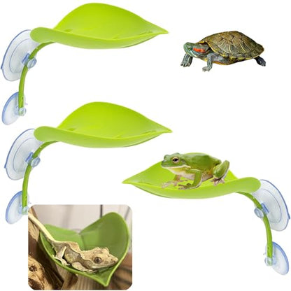 KABASI 3 Pack Plastic Leaf Platform with 6pcs Suction Cups for Reptile Frog | Leaf-Shaped Reptile Basking Resting Spot Habitat Decorations, Tree Frog Tank Accessories for African Dwarf Amphibian, Green