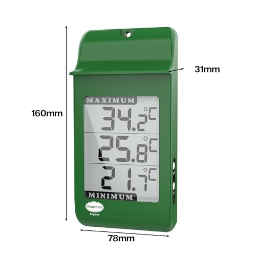 Digital Max Min Greenhouse Thermometer - Monitor Maximum and Minimum Temperatures for Use in The Garden Greenhouse or Home & Can Be Used Indoor or Outdoor Easily Wall Mounted