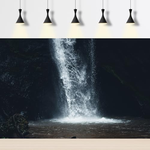 Waterfall Aquarium Background Waterfall in Dark Black Backdrop Terrarium Backgrouds Stream Falls Theme Fish Tank Background Cascading Waterfalls Reptile Tank Enclosure Backgrounds Wallpaper 24x12in - color: Black_White, size: 24(W)x12(H)inches/ 60(W)*30cm