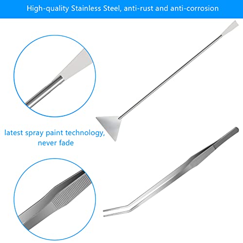 15" Aquarium Aquascape Tools Kit 4P Stainless Steel Aquascaping Set | 4in1 Extra Long Full Metal Design, Scissors, 2P Tweezers And Sand Spatula, For Trimming Plants, Arranging Sand And Aquascape - color: Silver