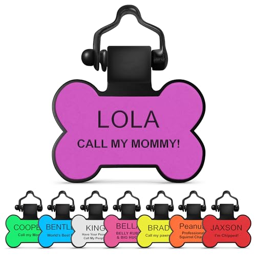 The Original Silicone Silent Dog Tag - Personalized Engraved Soundless Pet ID - As Seen On Shark Tank - Durable - Never Fades - Bone - Purple - color: Purple, size: Bone