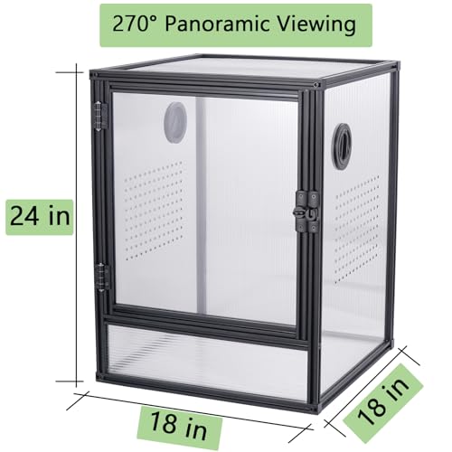 30 Gallon 18x18x24 Tall Terrarium, Aluminum Frame Gecko Tank with Clear Ventilated PC Panels, Mesh Top, Locking Door for Crested Gecko Chameleon