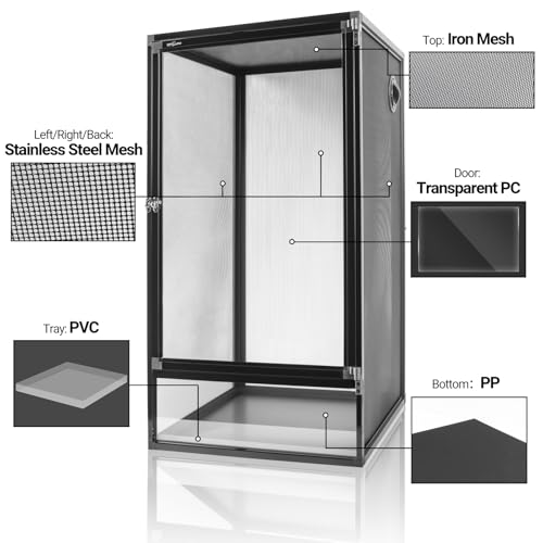 REPTI ZOO 16" x 16" x 30" Reptile Tank, Deluxe Foldable Screen Cage, 34 Gallon Vertical Terrarium with Fogger & Cable Pass, Tall Enclosure for Chameleon, Tree Frog, Crested Gecko, Arboreal Reptiles - size: 16" X 16" X 30"