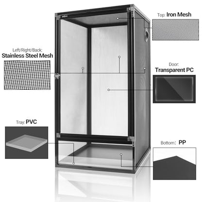 REPTI ZOO 16" x 16" x 30" Reptile Tank, Deluxe Foldable Screen Cage, 34 Gallon Vertical Terrarium with Fogger & Cable Pass, Tall Enclosure for Chameleon, Tree Frog, Crested Gecko, Arboreal Reptiles - size: 16" X 16" X 30"