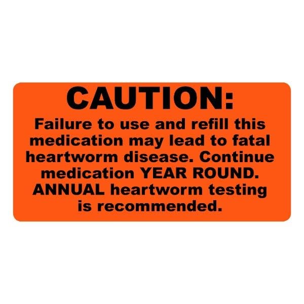 Pet Heartworm Labels W/Warning - 2” x 1”, 500 Labels/Roll, Orange w/Black Print | Prescription, Cage, and Chart Labels for Veterinary Offices/Hospitals | LabelValue Brand
