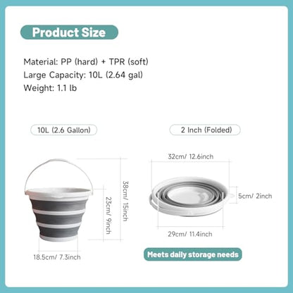 Collapsible Water Bucket (10L / 2.6 Gal) – Portable, Easy to Carry & Store, Ideal for Car Wash, Cleaning, Camping, Fishing and Outdoor Activities with Collapsible Handle Design - size: 1 Pack